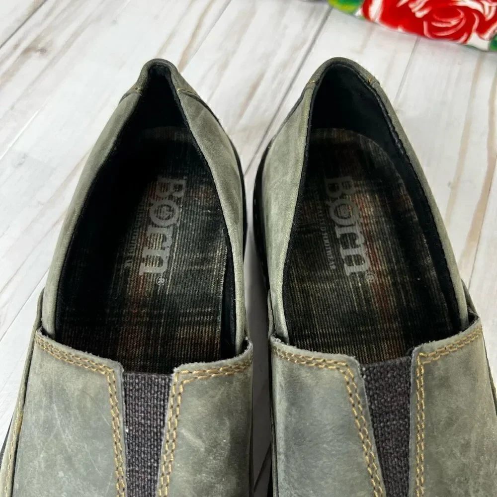 Born Gray Brown Leather Slip On Comfort Loafers - Picture 3 of 9